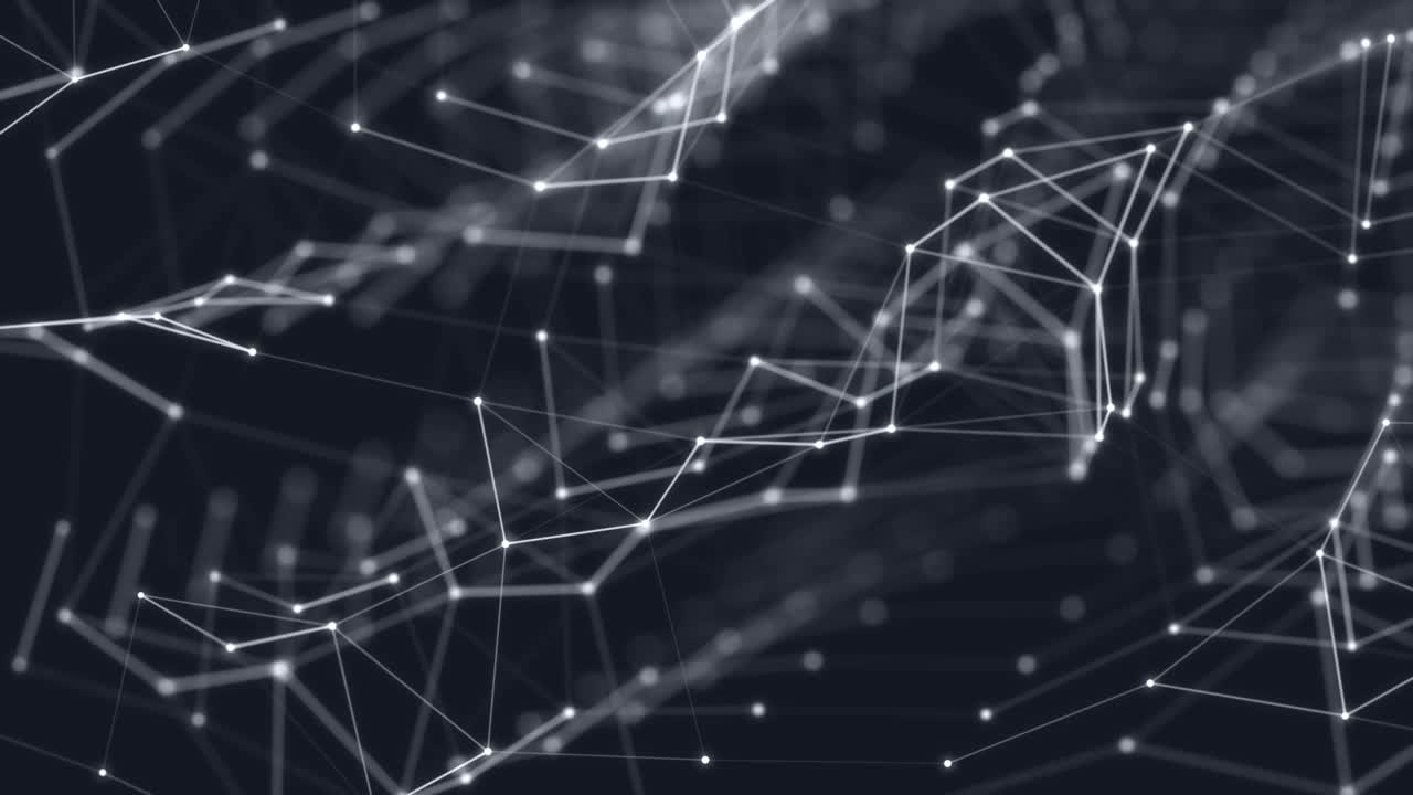 Abstract digital connection moving dots and lines. Technology background. Network connection structure. Plexus effect. 3d Seamless loop. 4K