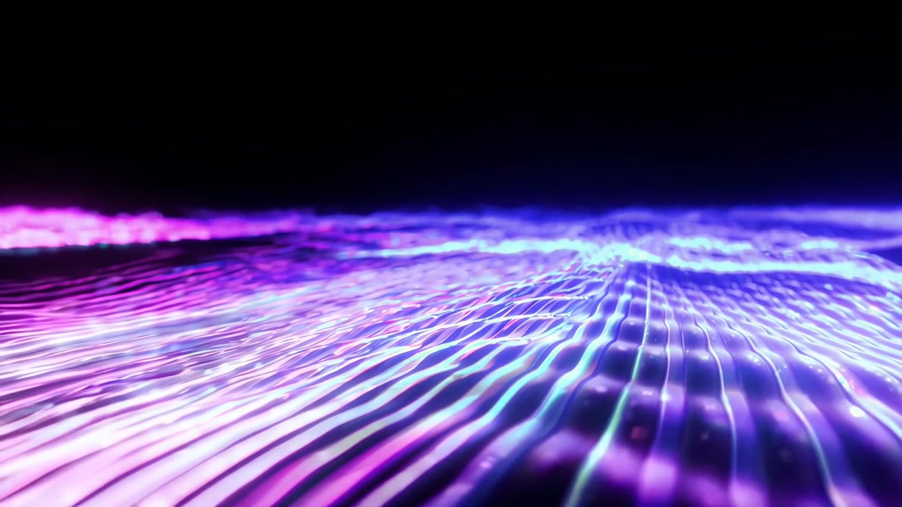 Abstract Digital Waves with Shifting Neon Colors and Sparkling Particles