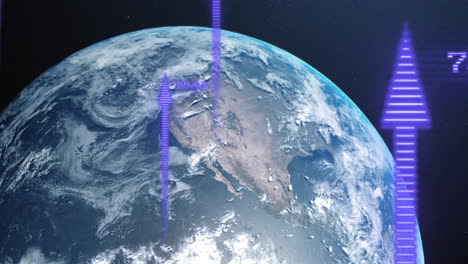 earth from space with purple arrows and data processing animation