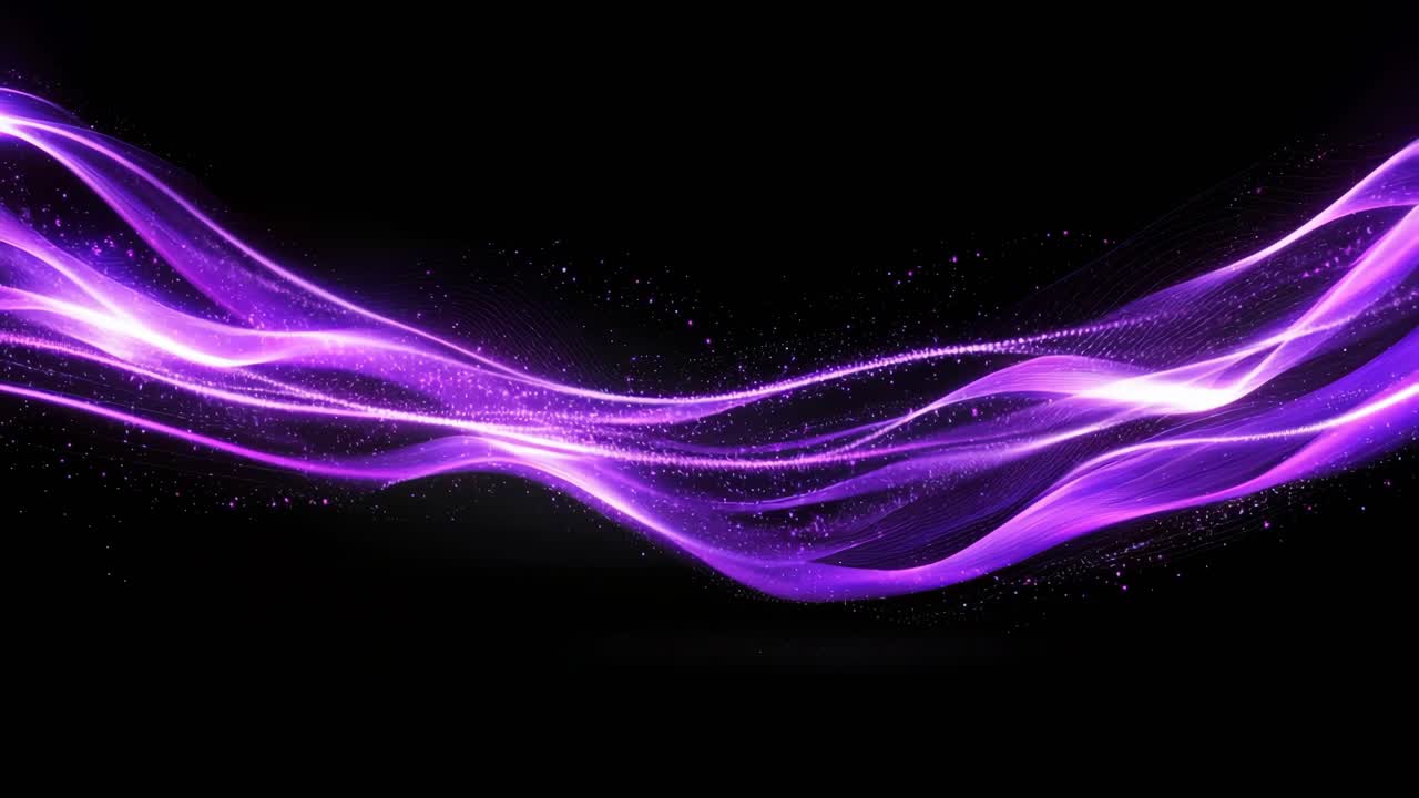 Abstract video concept with flowing purple light waves on a black background