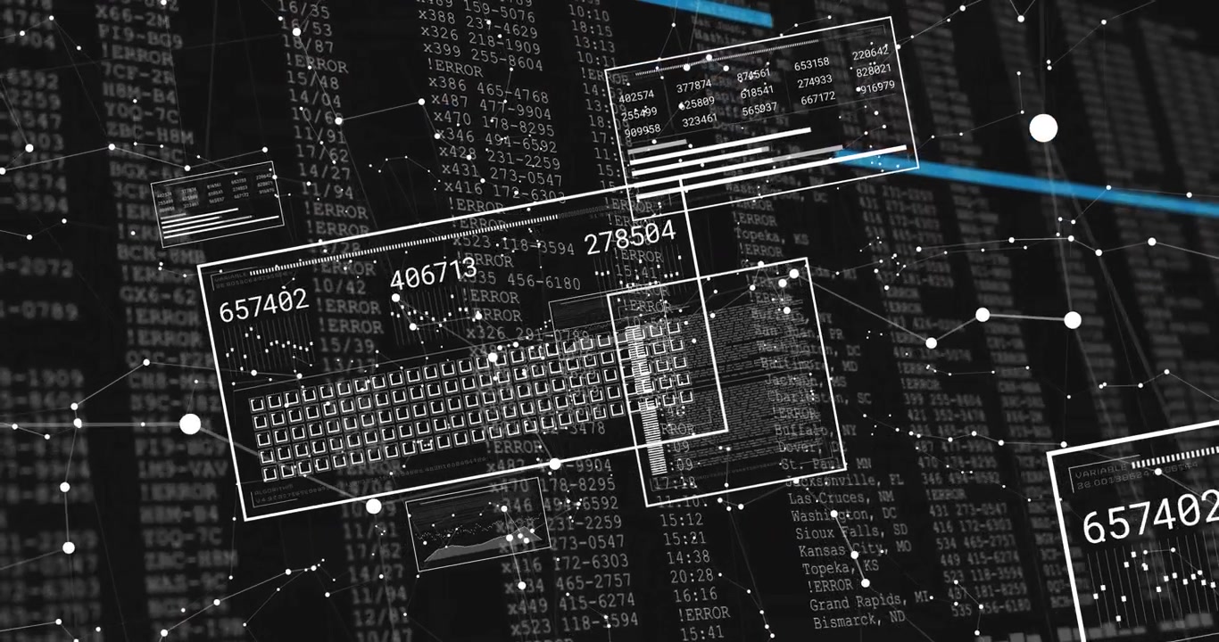Blue beam scanning node network and updating transparent data panels for visualizing dynamic data