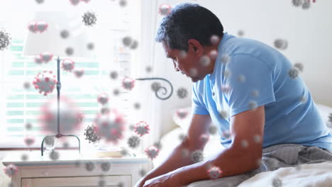animation of covid 19 cells floating over sick man