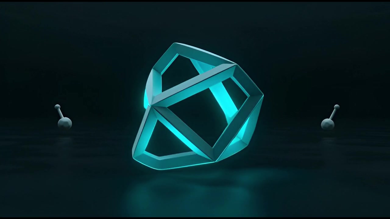 Abstract 3D Animation of Geometric Shapes Transforming into a Glowing Polyhedron
