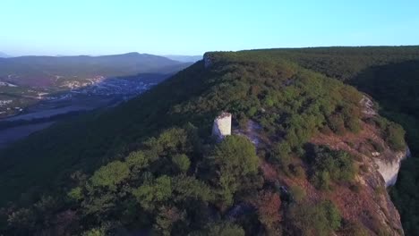 aerial view of mountainous landscape with ruins