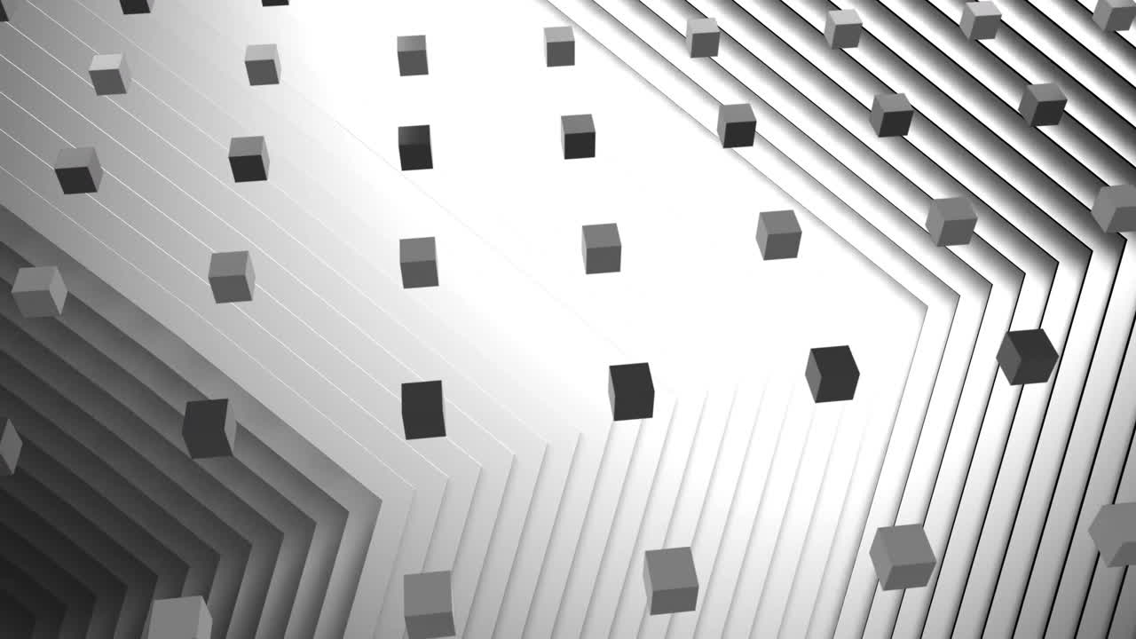 animación de cuadrados en blanco y negro moviéndose sobre fondo blanco