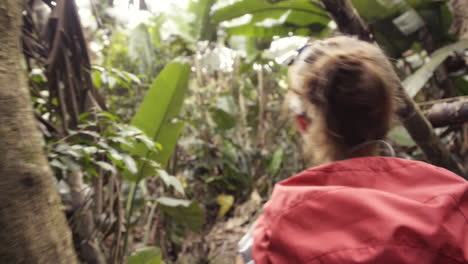 mujer caminando en la jungla