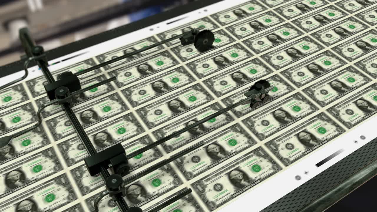 회전 가능한 종이 화폐 - 1 달러 - 인쇄 돈 - 4k