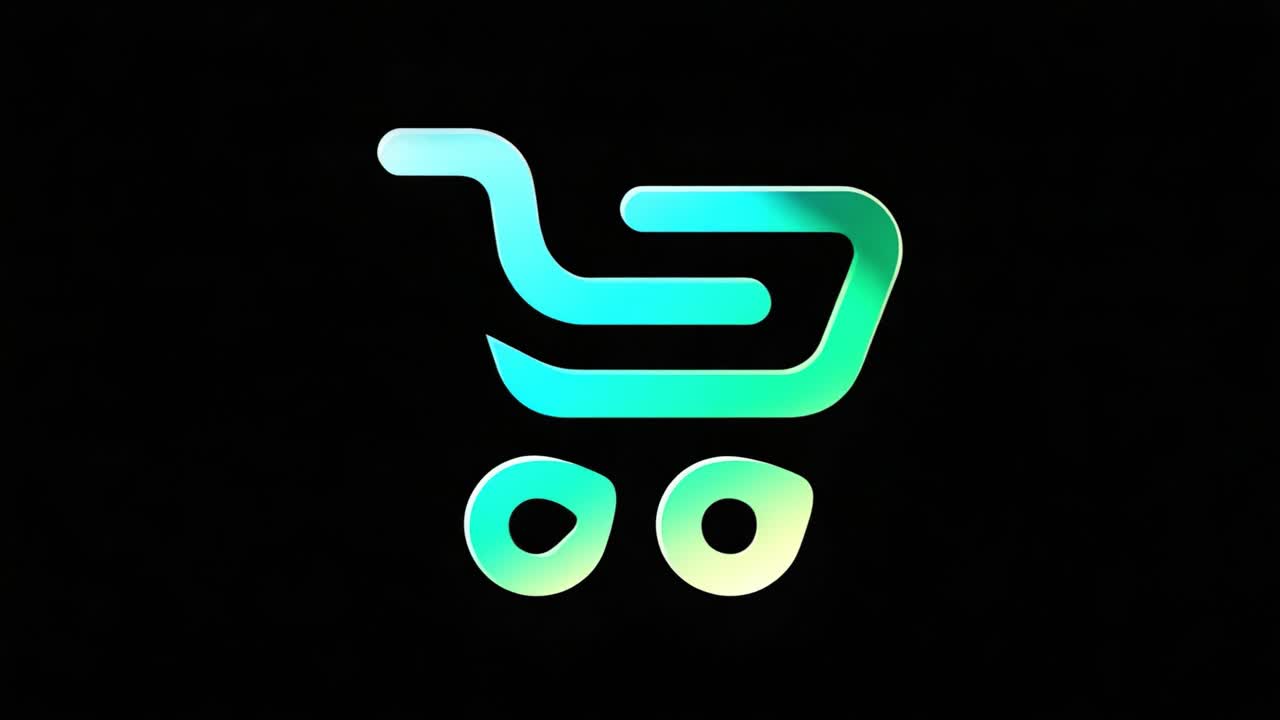 Un'icona dinamica del carrello della spesa che rappresenta l'e-commerce e la vendita al dettaglio online, con elementi di design moderni in una sorprendente combinazione di colori sfumati.