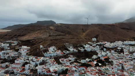 Aerial-over-the-tourist-town-of-Maspalomas,-Canary-islands-Spain