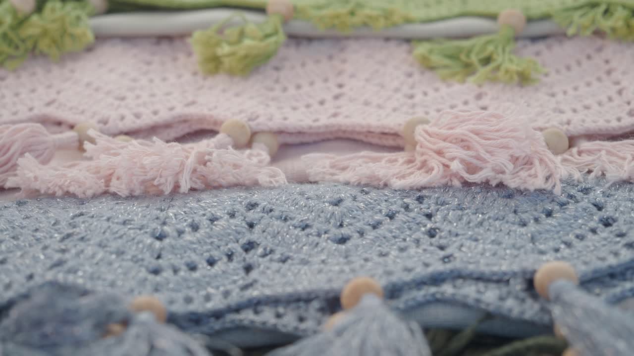 Multicolored Knitted Blankets with Tassels