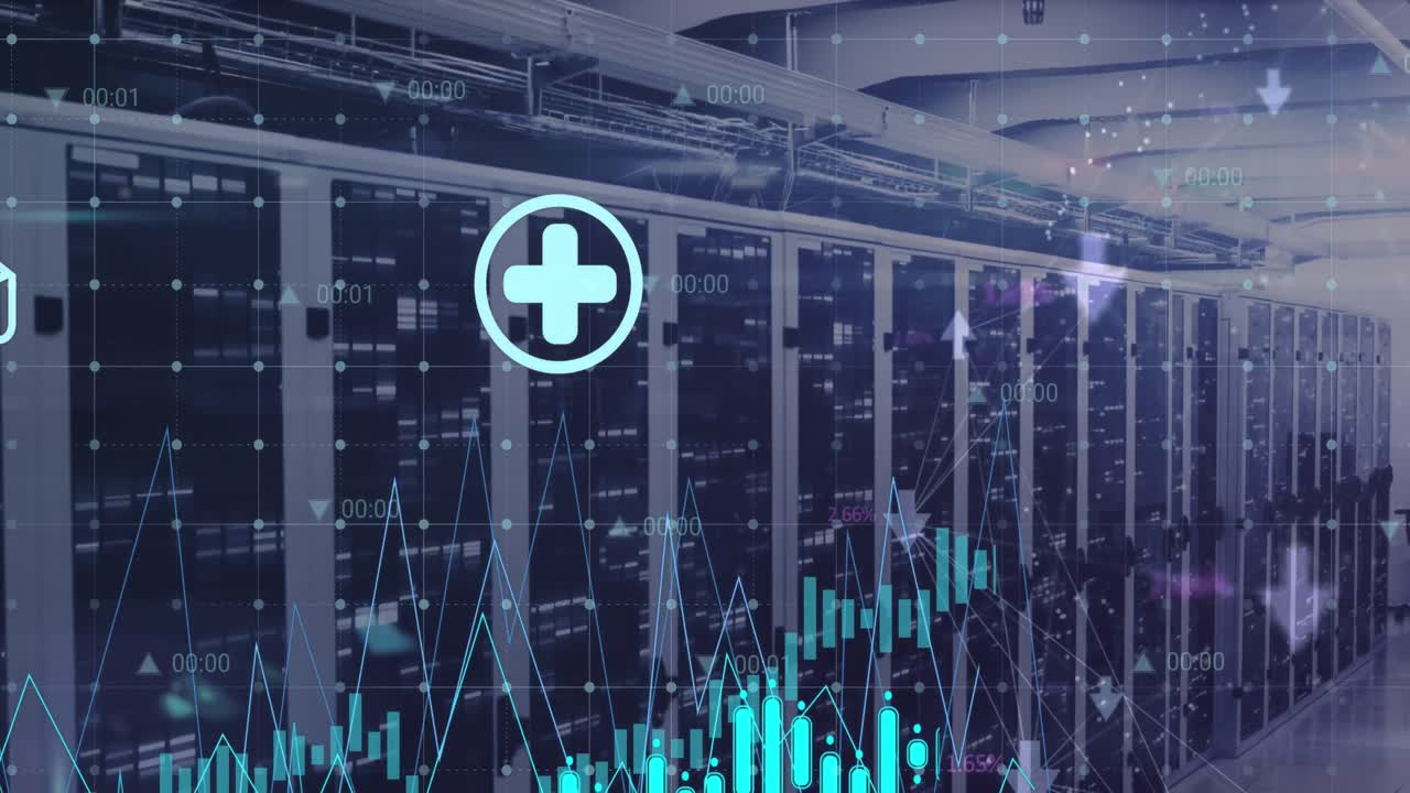 animación del procesamiento de datos a través de servidores informáticos