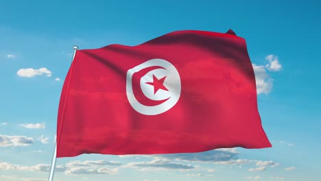 flag of tunisia with fabric structure against a cloudy sky (loopable)