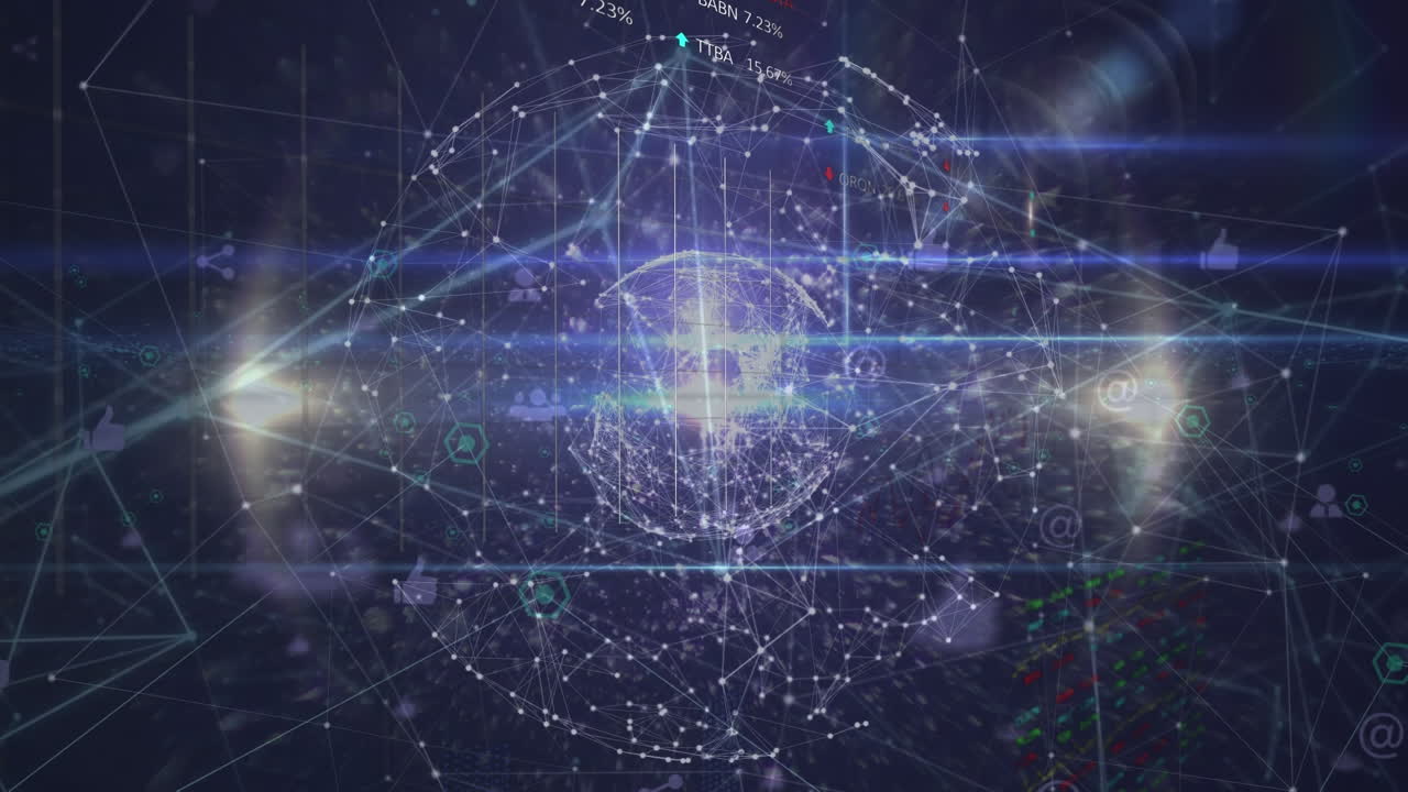 검은색 배경에 있는 데이터 처리 및 지구의 애니메이션