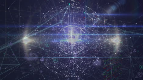 animación del procesamiento de datos y globo sobre fondo negro