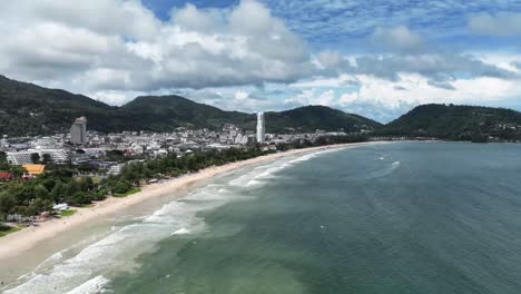 Timelapse-Drone-shot-of-Patong-beach-in-Phuket,-Thailand
