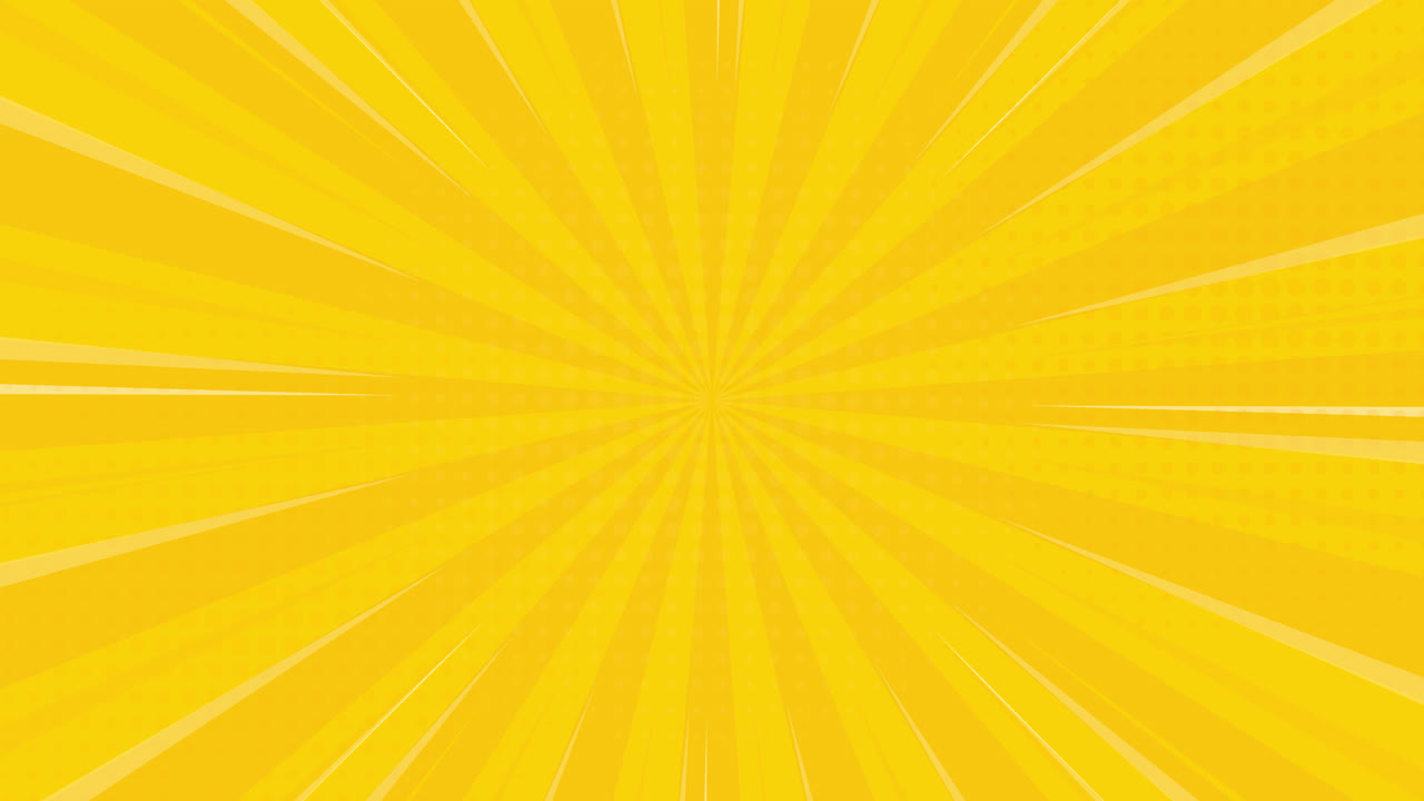 Animated Yellow Comic Pop Art Background with Radial Lines and Halftone Dots