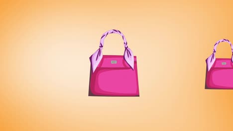 Animation-Einer-Rosafarbenen-Handtasche,-Wiederholt-Auf-Orangefarbenem-Hintergrund