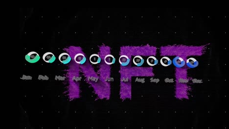 animation of nft text over data processing on black background