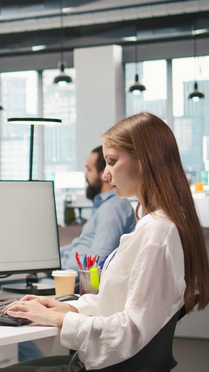 Vertical video Junior dev testing generative AI machine learning algorithms and listening music