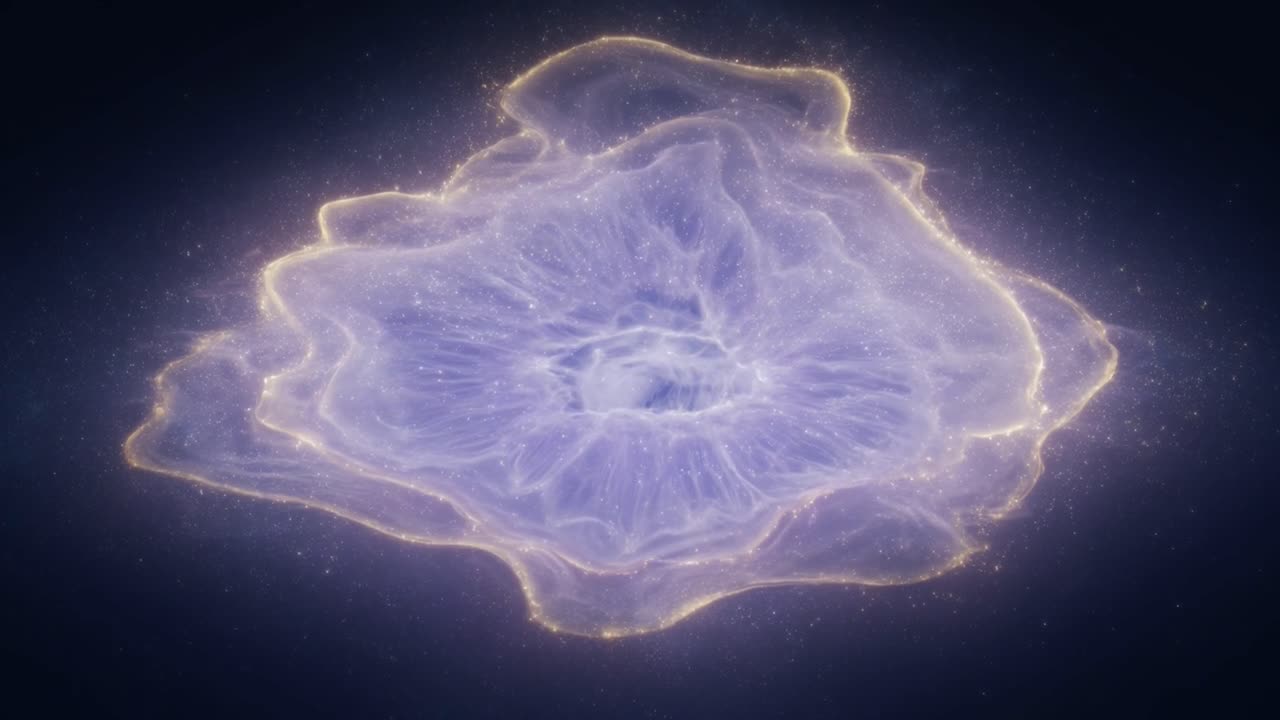 Nebulosa astratta luminosa che si forma ed espande nello spazio oscuro
