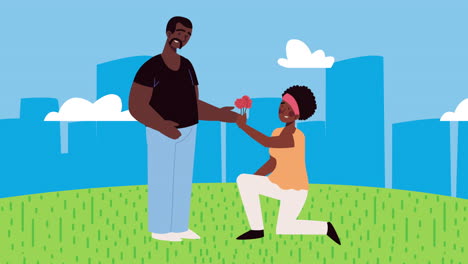 amantes afro pareja de personajes de animación