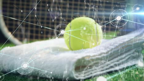 animation of tennis racket and ball over data processing