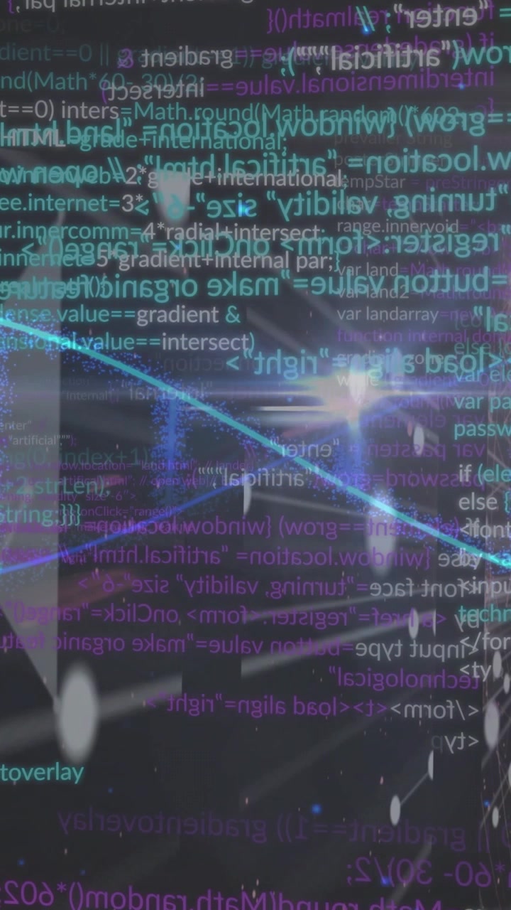 Vidéo verticale: Cadre 1 avec incrustation technologique, balayage d'onde cyan, nœuds pulsant pour les designers