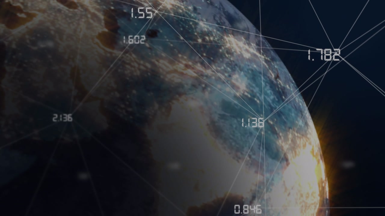 Network of connections over close of spinning globe against black background