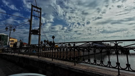 harbor and street scene on a cloudy day
