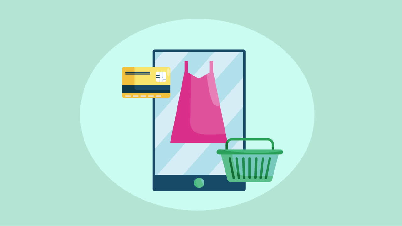 전자 상거래 기술 애니메이션을 가진 태블릿