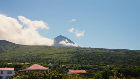 wide static shot of mount pico in the azores archipelago of portugal