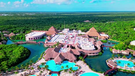 trs yucatan resort in tulum mexico drone view flying away from the hotel and the pools