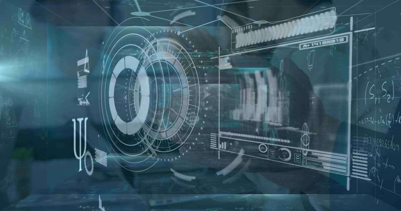 Animation of diverse data on digital screen over businesspeople clapping hands