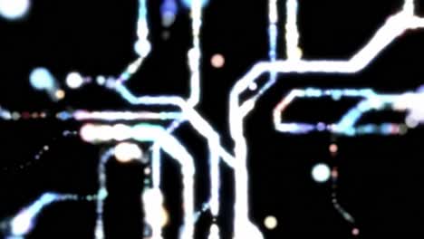 mesmerizing abstract light patterns emanating from a complex network of connection lines against a dark background, creating a unique visual experience