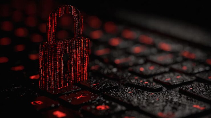 A Digital Security Concept: Red Lock Icon on a Wet Keyboard Symbolizing Cyber Protection and Data Security Measures in a Modern Technological Environment