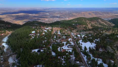 lookout mountain genesse morrison evergreen aerial drone view colorado golden gate canyon power lines winter sunny cloudy afternoon buffalo bills grave blue sky boulder denver city circle right motion