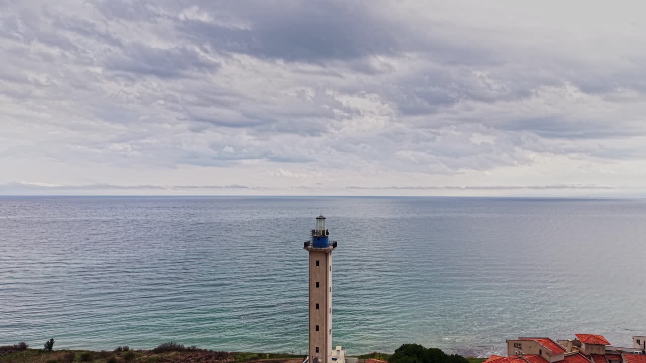 Exploring the scenic lighthouse along Bulgaria's coastline from above