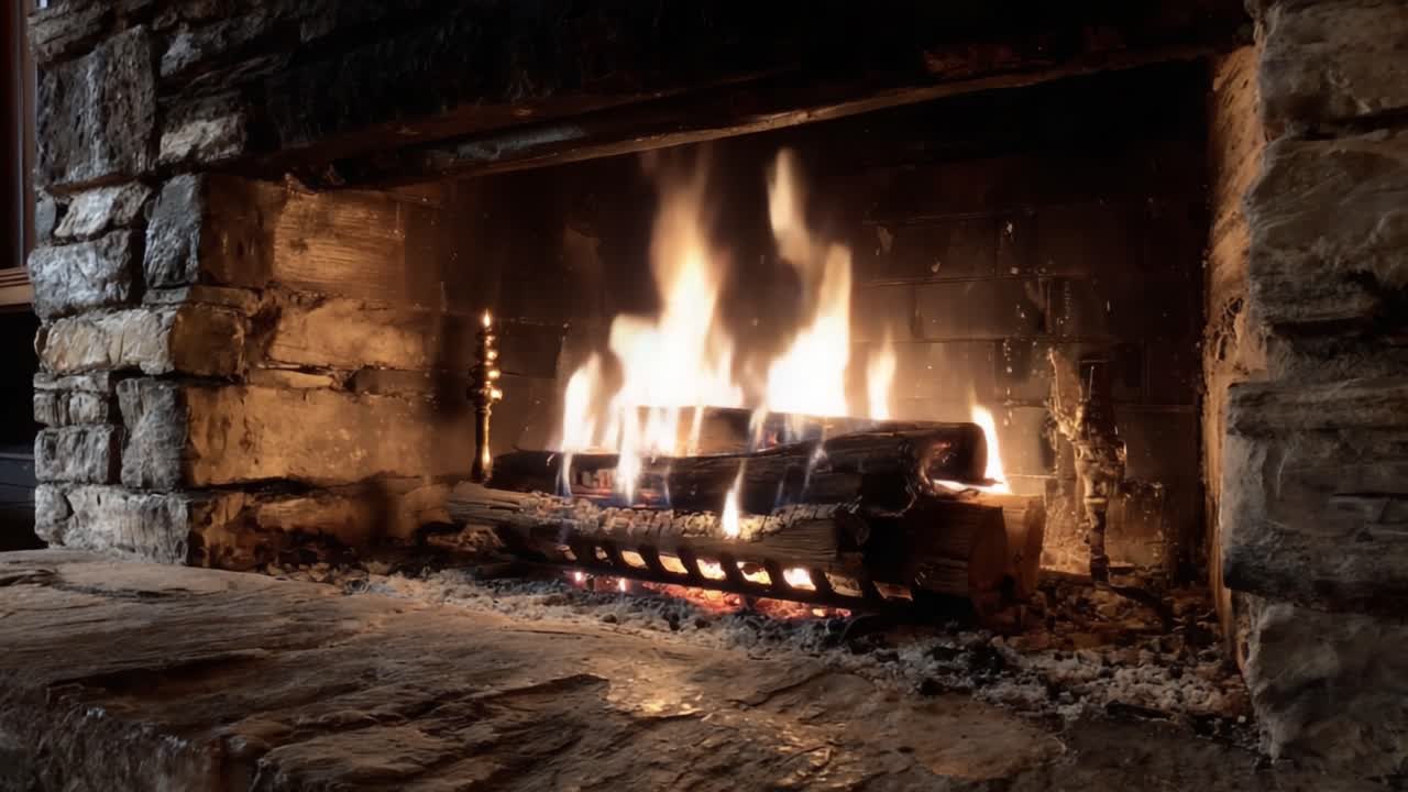 Cozy Indoor Fireplace: Embracing Warmth and Comfort with Flickering Flames in a Rustic Setting, Enhancing the Ambiance of Any Living Space