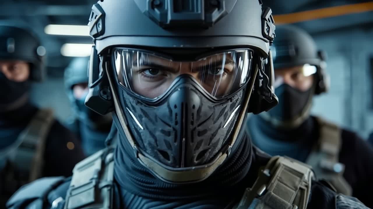 un hombre con casco y gafas en un grupo de soldados