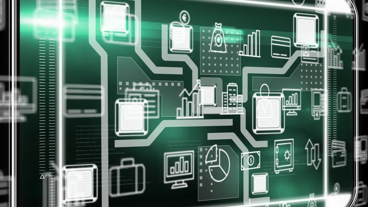 Animation of data processing on black background