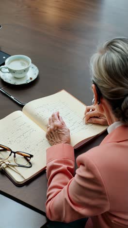 senior woman writing in a notebook