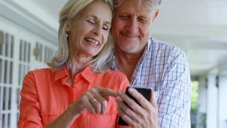 pareja de ancianos usando el teléfono móvil en el porche 4k