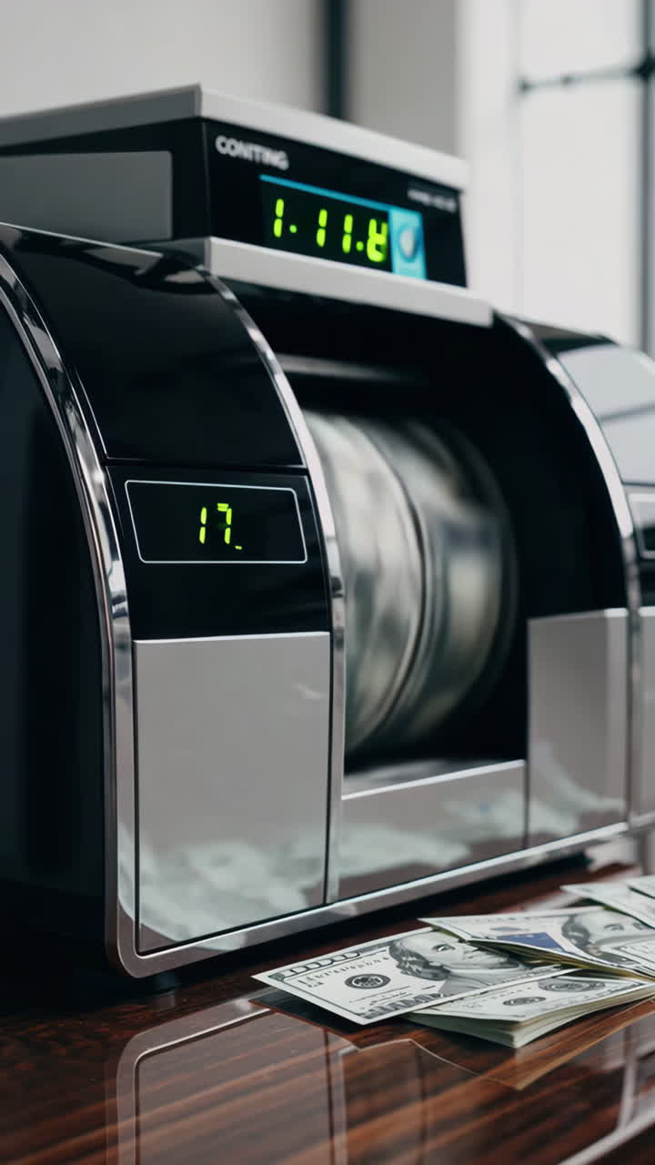 Modern Cash Counting Machine with US Dollars