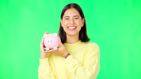 Happy-woman,-money-and-savings-with-piggy-bank