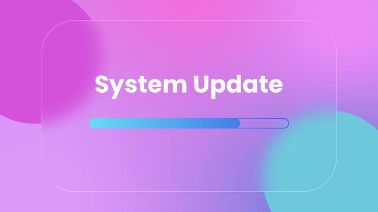 System update progress bar is displayed inside a sleek glass animation isolated on gradient background