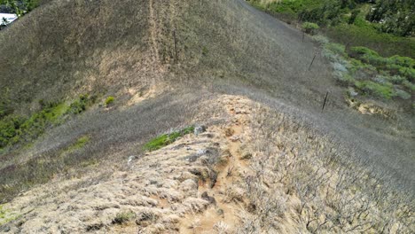 Aerial-over-hiking-trail-ridge-in-Lanikai,-Oahu,-Hawaii