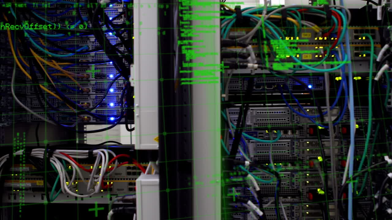 animación del procesamiento de datos en un primer plano del servidor informático
