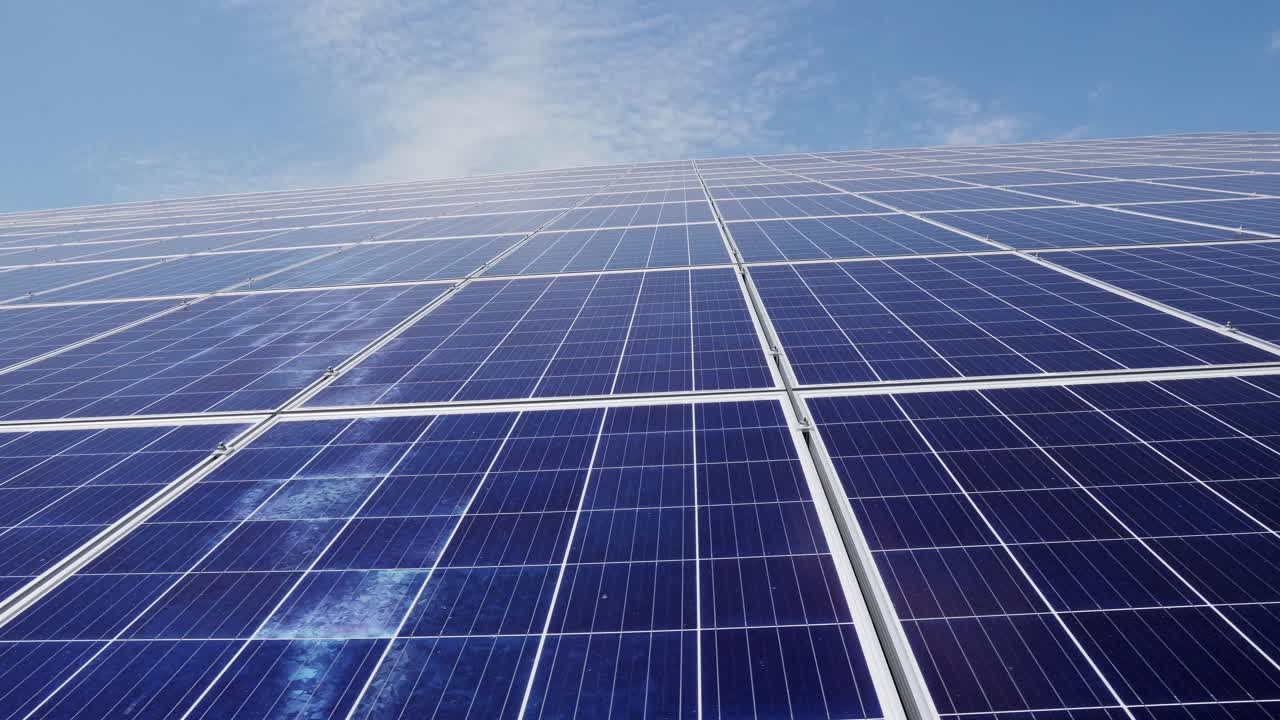 Endless vast rows of solar panels. Covered with solar power, power generation