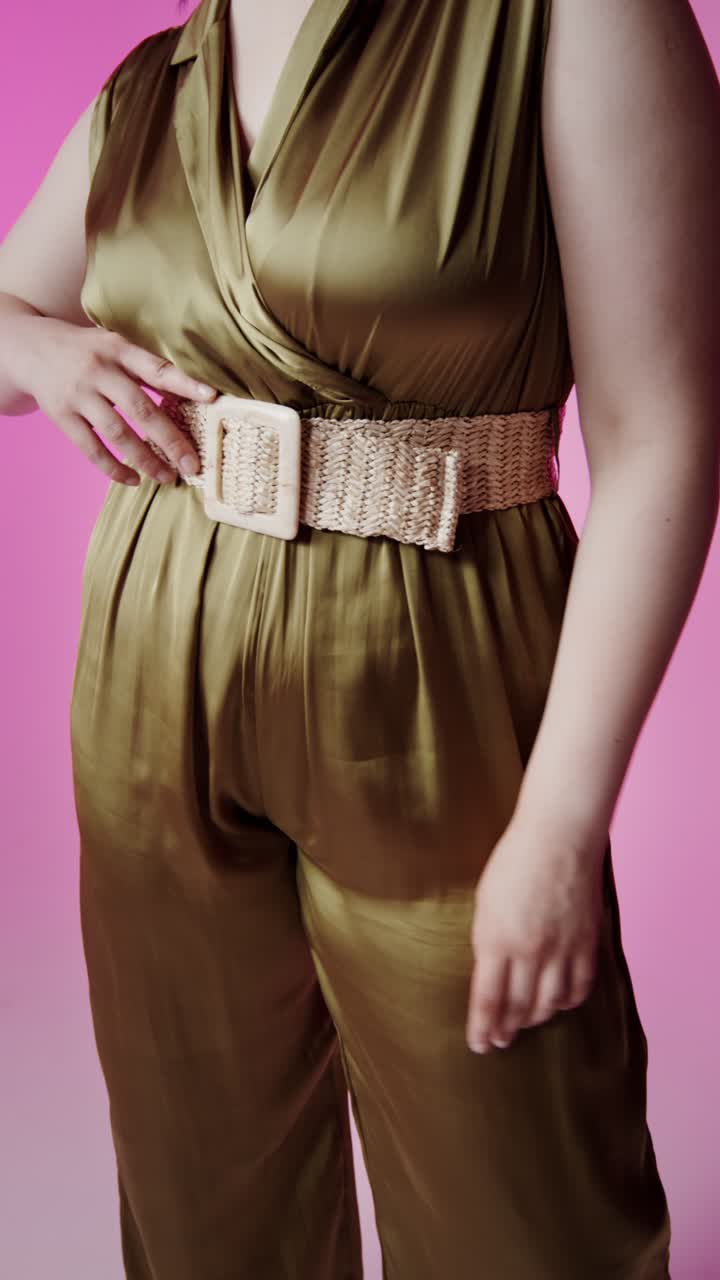 Woman in Green Dress with Belt