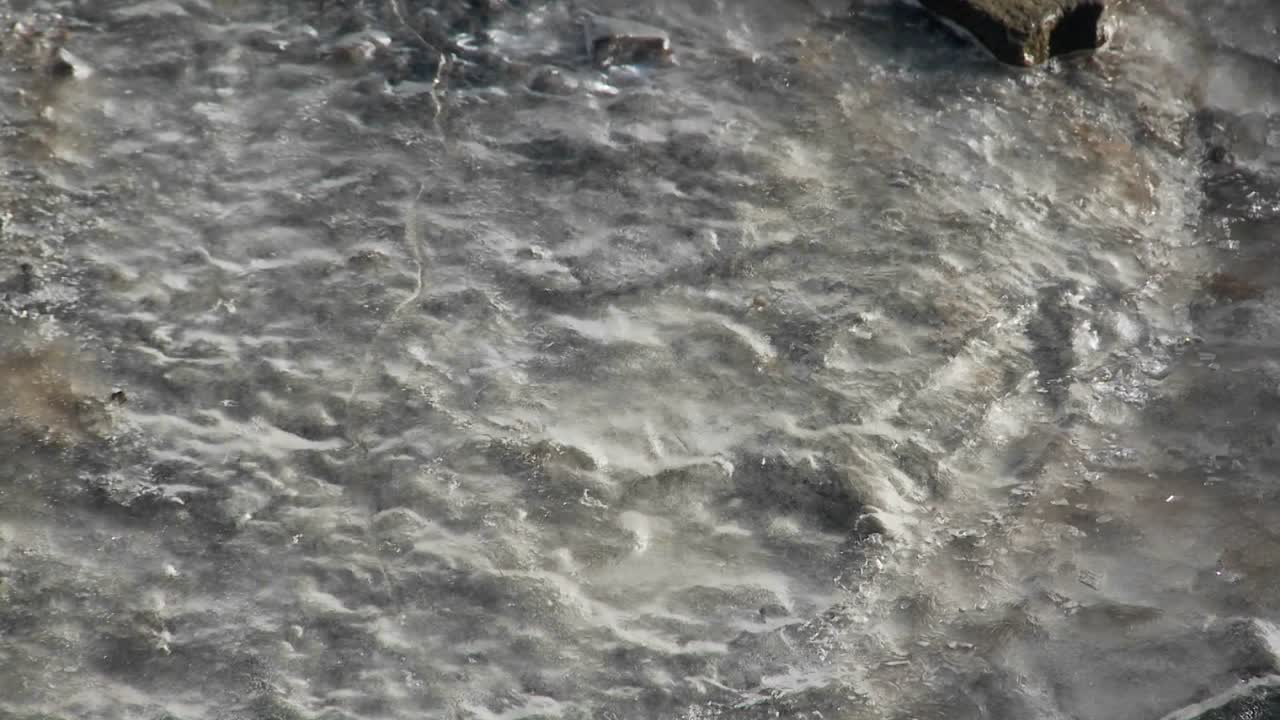 In the spring snow and ice melts and rivulets form under the frozen glacier